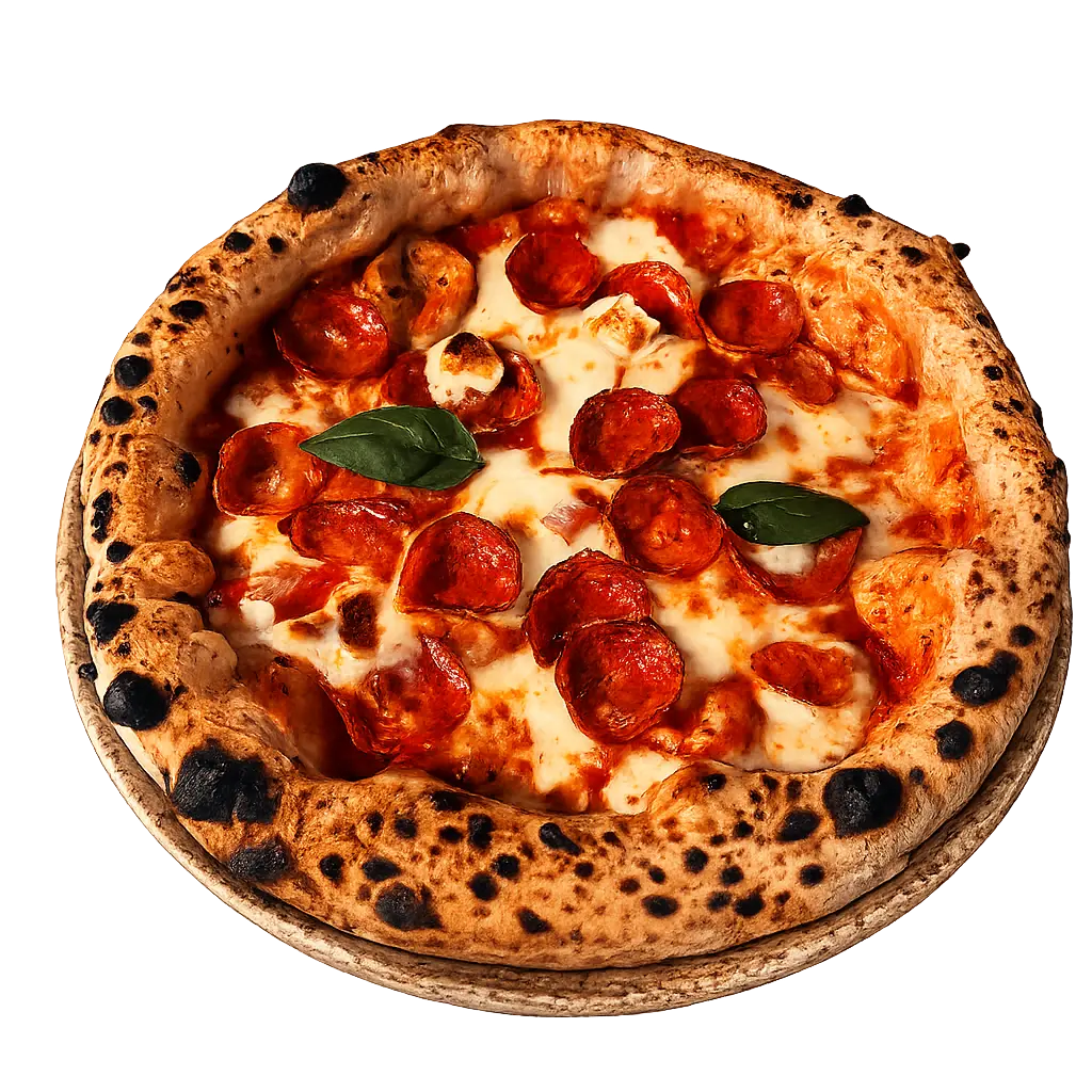 Neapolitan pepperoni pizza fresh from the oven